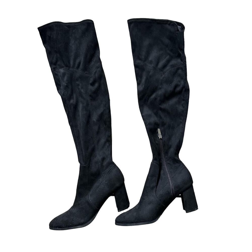 Marc Fisher Over the Knee Block Heeled Black Suede Stretch Boots Size‎ 8